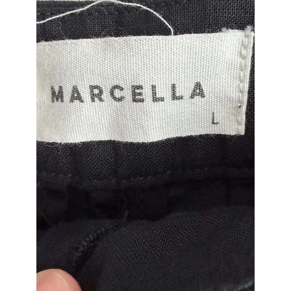 Marcella Runa Linen Blend Wide Leg Pants Black Size Large